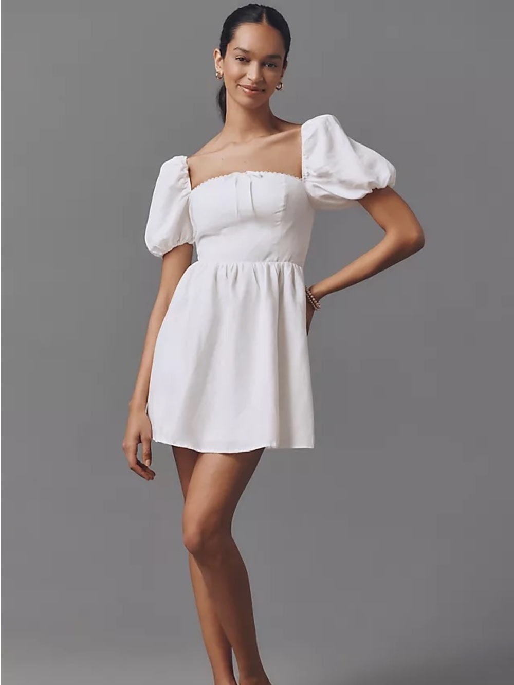 NWT Reformation Malvina Linen Puff-Sleeve Mini Dress